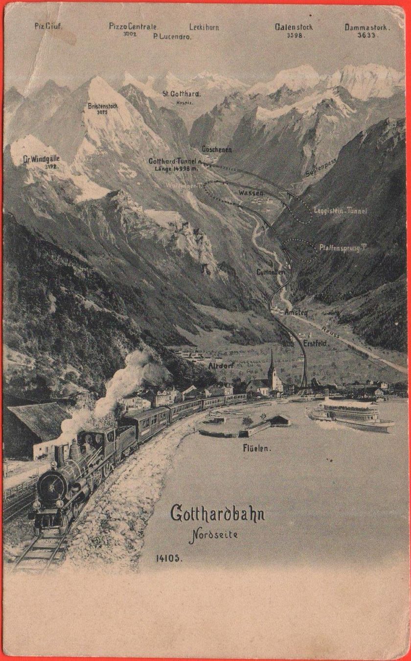 Cartoline postali: FLÜELEN Gotthardbahn - Dampflokomotive – Usato da Jona venduto da philajona