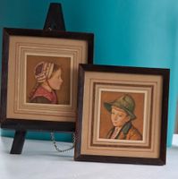 2 Bilder, Drucke, Portrait Bauernjunge & Mädchen, top!