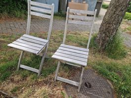2er Set Klappstühle aus Akazienholz / Garten Balkon Vintage