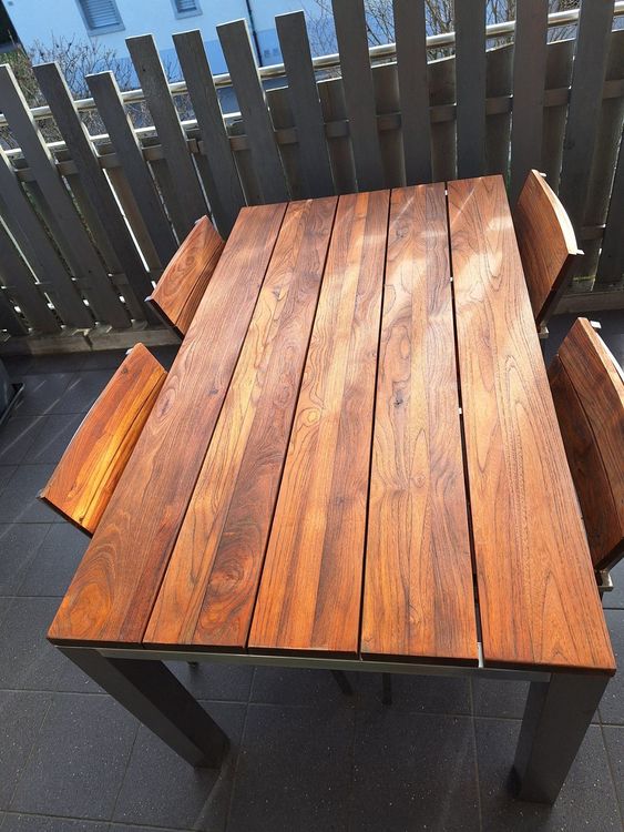 Gartentisch und 6 Stühle Teak und Edelstahl 3