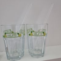Mojito Gläser Set mit 4 Glastrinkhalmen, Sommerfeeling!