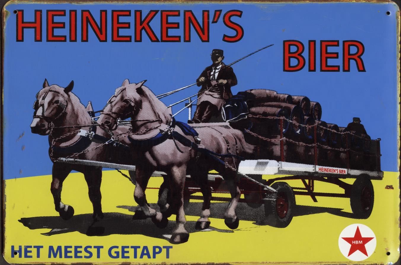 Heineken Insegne: Rusty Blechschild-HEINEKEN`S BIER-PFERDE – Nuovo e nell'imballaggio originale da Rupperswil venduto da big-one-sale