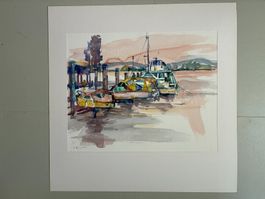 Hafen von Ermatingen, Aquarell, 56x44, 1991, Passepartout