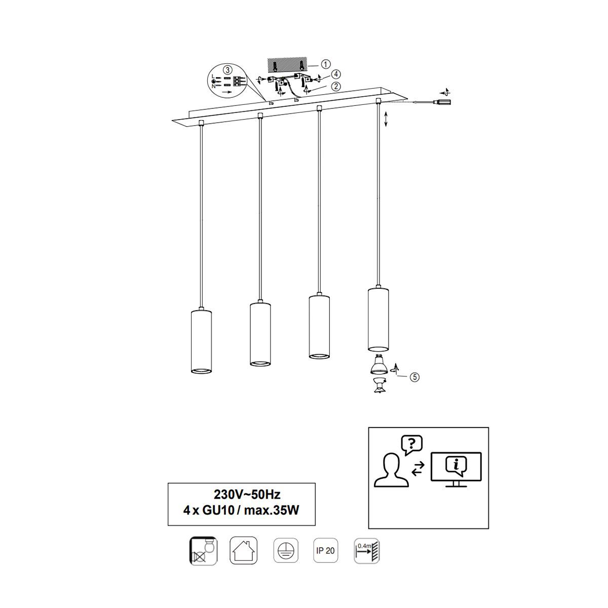 Lampadari & plafoniere: Hängeleuchte, Silber, 150 cm Höhe – Nuovo (secondo la descrizione) da Kreuzlingen venduto da Smart-Light 7