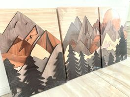 Trilogie -  Wandbild 120x60 cm Bergidylle 3er Set mit Rahmen