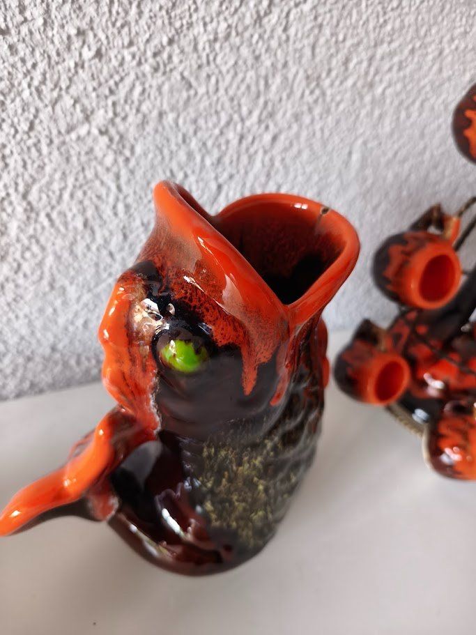 Caraffe: Vintage Set Keramik Fische Karaffe mit 8 Bechern Vallauris – Usato da Toffen venduto da Immo-Erben 2