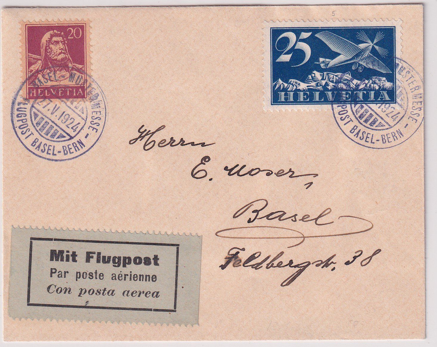 Tutti i francobolli: Flugpostbrief Basel-Luzern 1924 – Usato da Wenslingen venduto da riger11