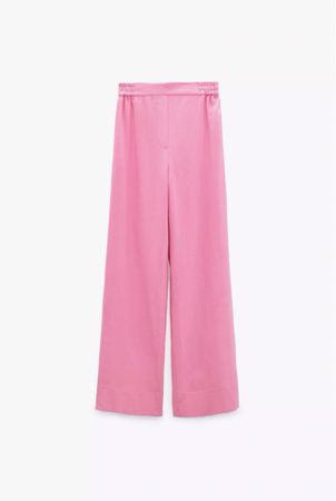 Pantalon large en lin Zara rose vif, taille L, neuf