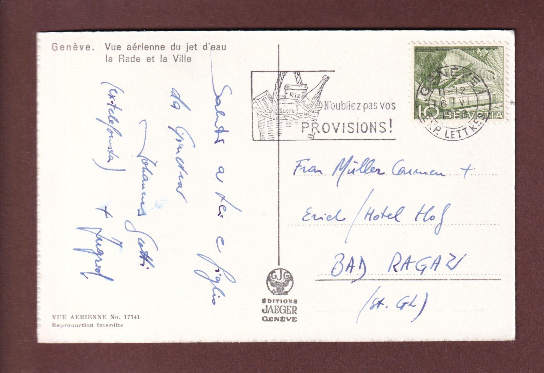 Cartes postales: GENEVE - Vue aérienne - 1953 – D'occasion à Pully par nicecards-shop 1