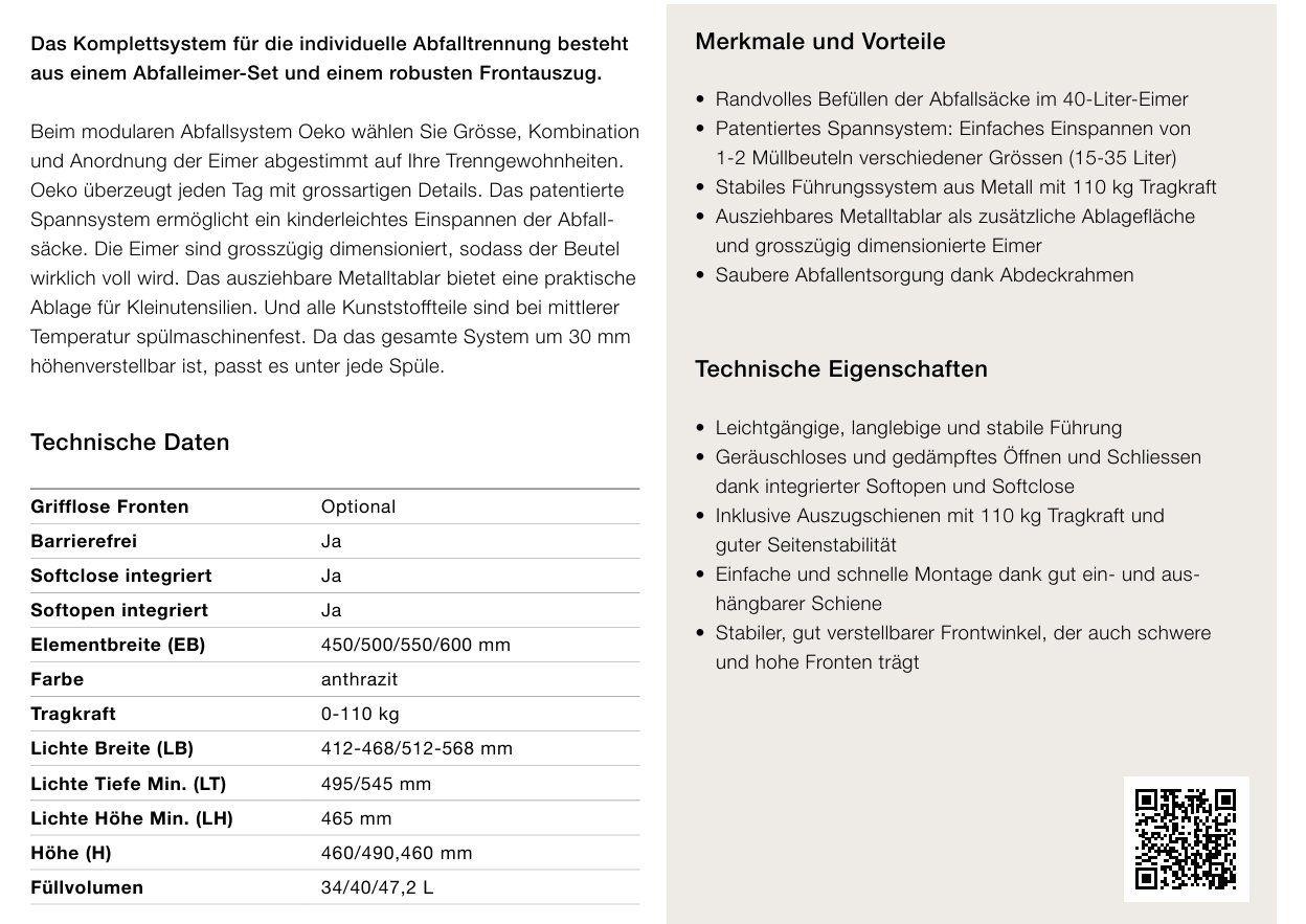 Cestini per rifiuti: 060 Peka Abfallsystem Oeko Complet 40+6+1.2 Liter anthrazit – Nuovo e nell'imballaggio originale da Derendingen venduto da Meisterstuecke 2