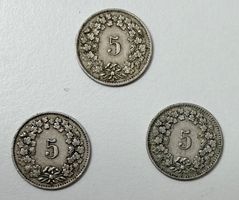 3 x 5 Rappen Münze 1901, 1919, 1922