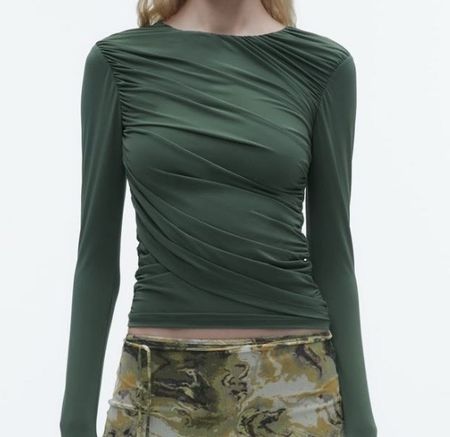 ZARA Top Langarm grün