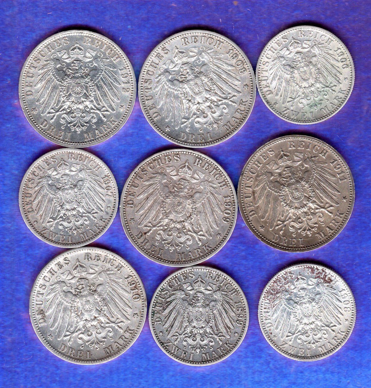 Tutti le monete: Germany coins 9 stück silber nice lot – Usato da Leibstadt venduto da baroc333 1