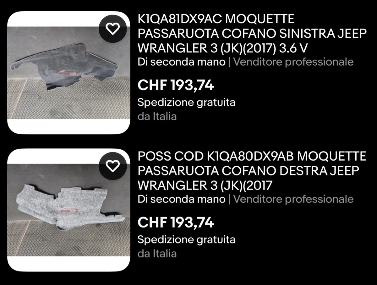 Jeep Tappeti & Tappetini: Moquette+tappetini Jeep Wrangler JKU – Usato da Brè sopra Lugano venduto da micheleschmid 9