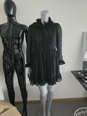 Zara Black Polka Dot Ruffle Dress Size XS