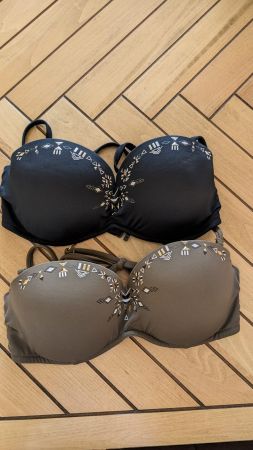 Bikini Oberteile, Gr. 75D, schwarz & khaki