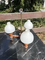 Lampe Messing Holz weiss matt 3-flammig mit Schirm