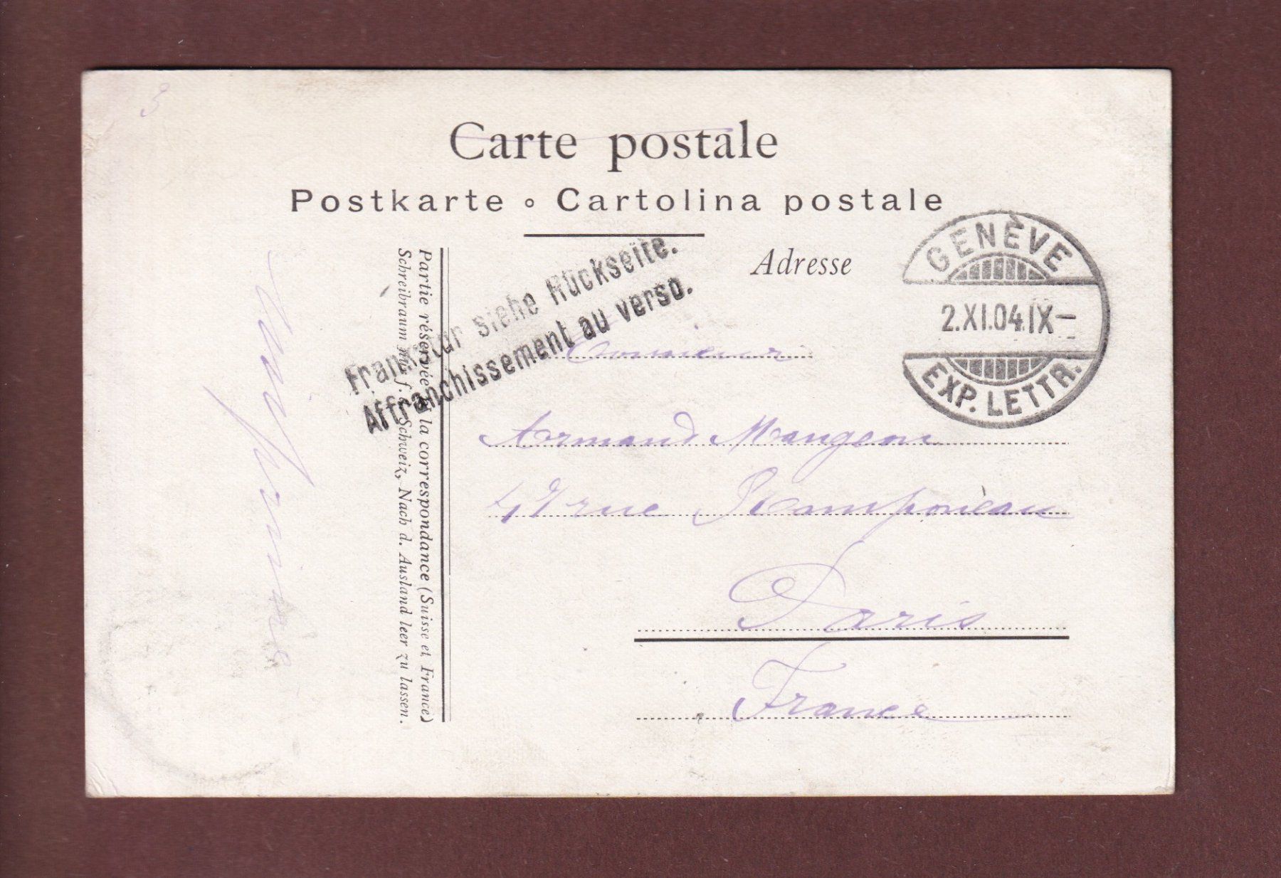 Cartoline postali: GENEVE - Quai des Eaux-Vives - 1904 – Usato da Pully venduto da nicecards 1