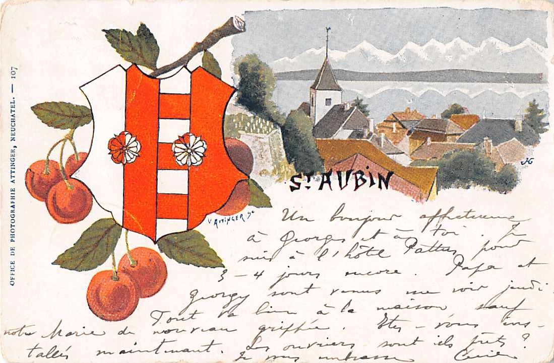 Cartoline postali: Souvenir de ST. AUBIN 1900 LITHO – Usato da Winterthur venduto da SchatzchischtliWinti