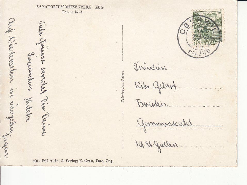 Cartoline postali: Zug Meisenberg 1949 – Usato da Bürglen TG venduto da StampGraf 1