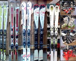 Skis, chaussures adultes/enfants, casques, bâtons, lunettes