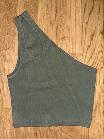 Zara One Shoulder Top gerippt oliv 