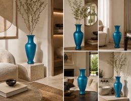 Grand vase en verre bleu givré – 55 cm