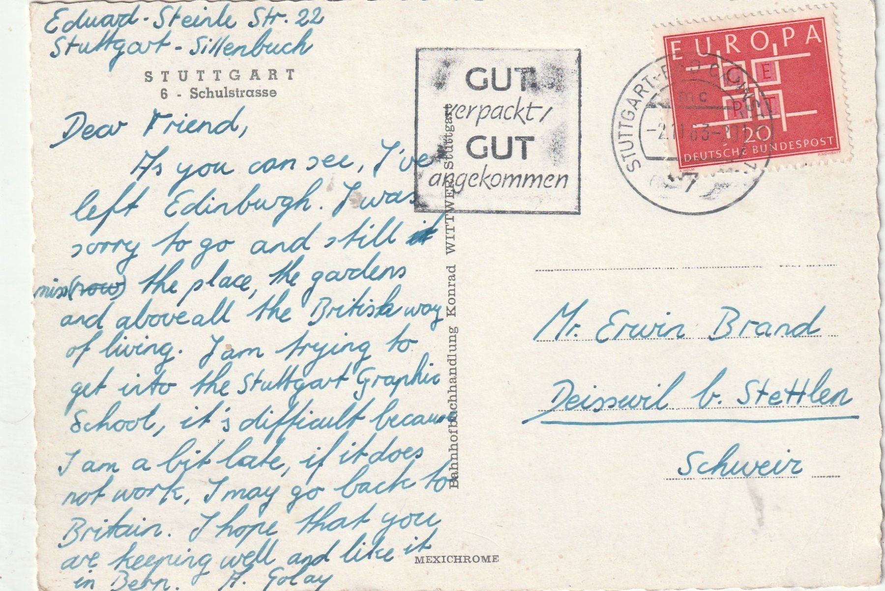 Cartoline postali: Stuttgart Schulstrasse – Usato da Lumbrein venduto da made02 1