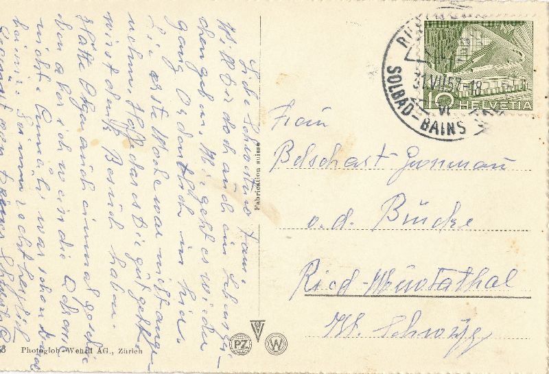 Cartoline postali: Rheinfelden - KW Riburg + 1957 – Usato da Emmenbrücke venduto da teestube 1