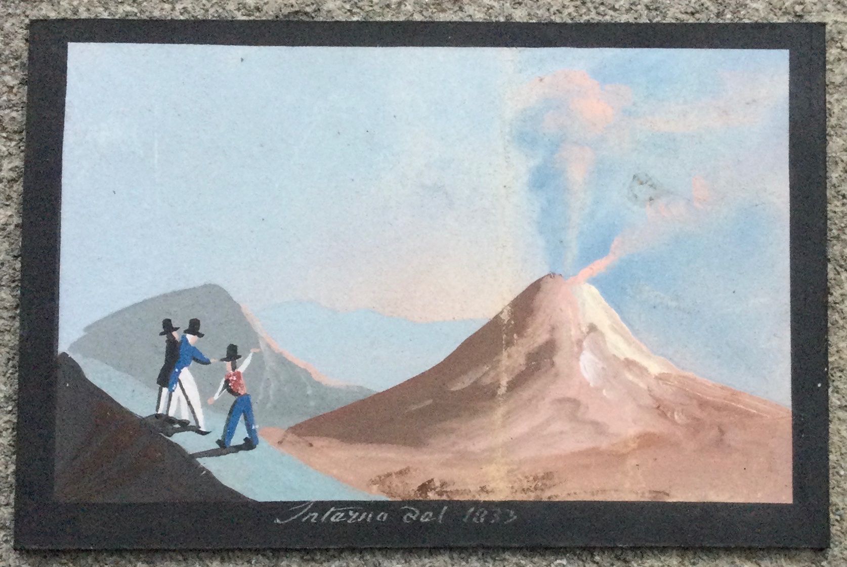 Gemälde: Antike Napoli Vulkan Gouache Gemälde – Gebraucht aus Root von
