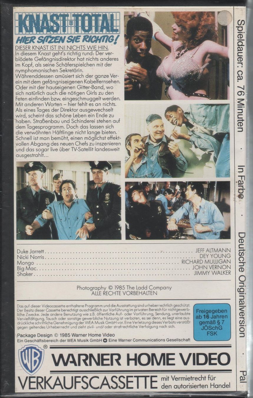 Tutti i VHS: Knast total VHS Warner Home Video PGV 20021 – Usato da Remetschwil venduto da Privatflohmi 1