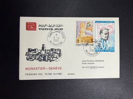 Tunis Air Erstflugbrief Monastier-Genf 1985