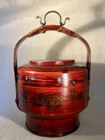 Authentique Panier de Mariage Chinois en Bambou Laqué Rouge