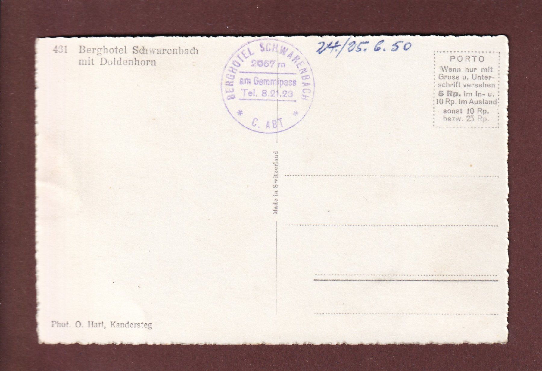 Cartoline postali: Berghotel SCHWARENBACH am Gemmipass - Doldenhorn – Usato da Pully venduto da nicecards 1