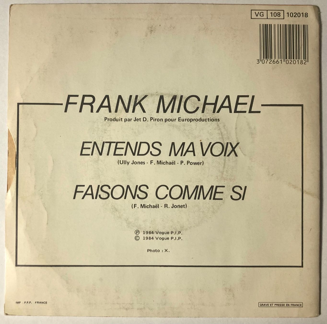 Schallplatten: FRANK MICHAEL - ENTENDS MA VOIX – Gebraucht aus Poliez-Pittet von Newtown-Records 1