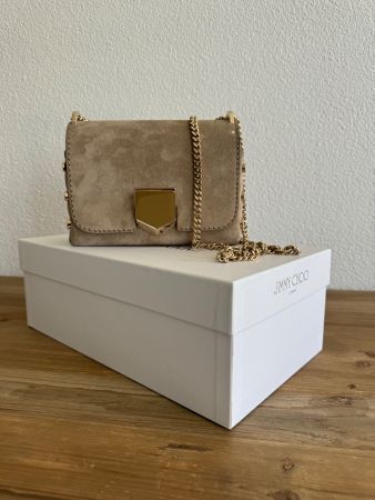 Jimmy Choo Schultertasche aus Wildleder mit Goldkettte