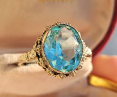 Jugendstil Antiker vergoldeter Ring mit hellblauen Paste✨