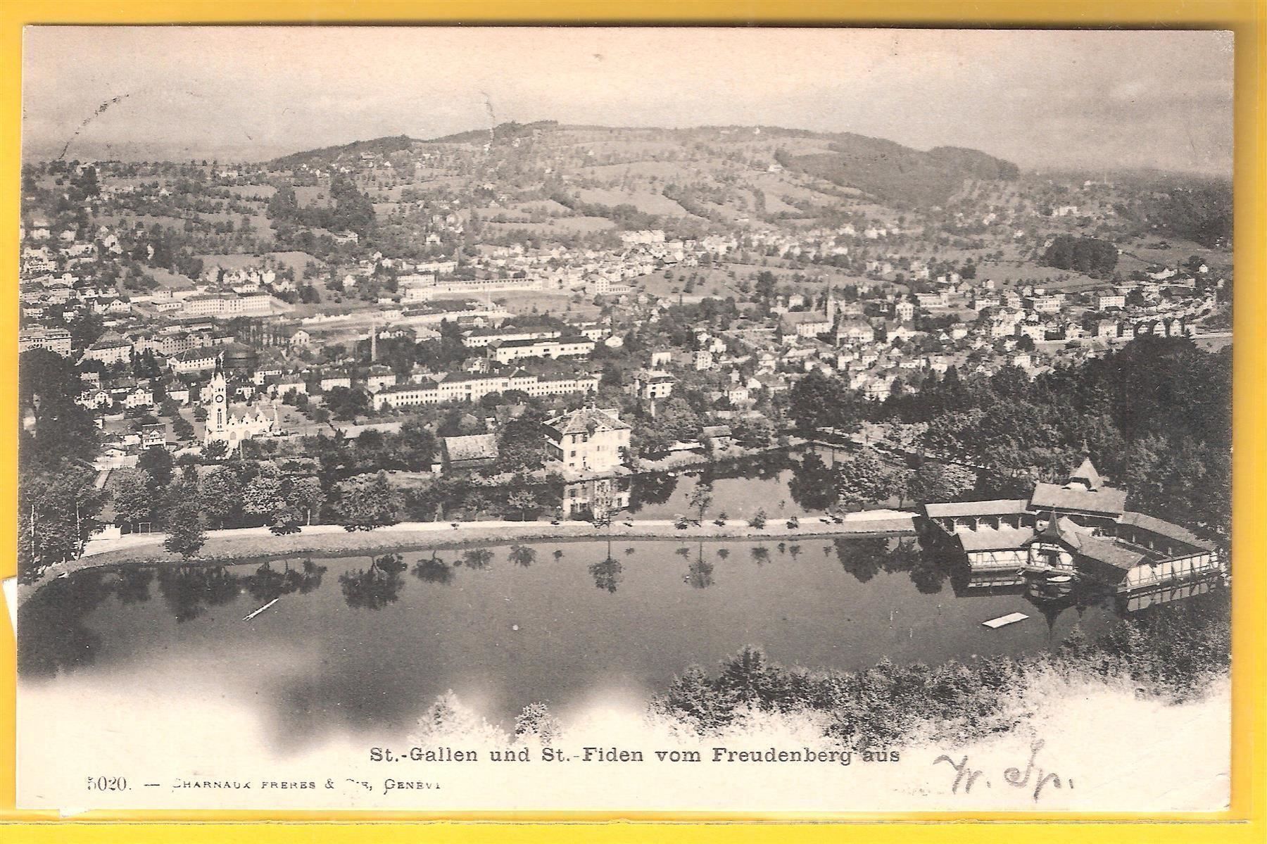 Cartoline postali: 9.5.1901 St.Gallen+St.Fiden vom Freudenberg – Usato da Zürich venduto da Hagliweg 1