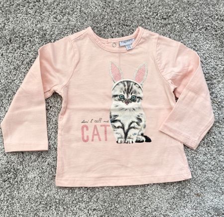TOP - Gr 74 Langarm Shirt Katze Strass