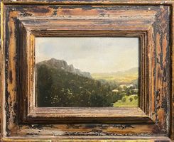 Dipinto olio su tavola, Paesaggio di montagna, XX secolo