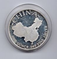 (348) China, 1993, 1 Unze Silber, Weltkarte + Panda