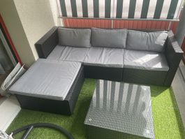Gartensitzgruppe Rattan Sofa mit Hocker & Tisch