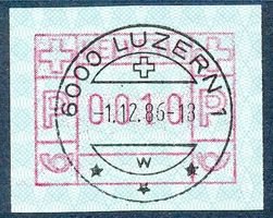 ATM 7AIII d Rotlila Vollstempel Frühdatum 01.12.1986