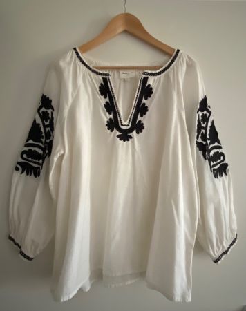 MAISON 123 Margaux Blouse brodée blanc/noir t.42 portée 1x