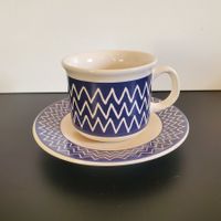 Tasse et soucoupe CASA rétro motif vagues bleu cobalt