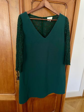 Sézane Kleid mit Spitze – Smaragdgrün, Gr. 40