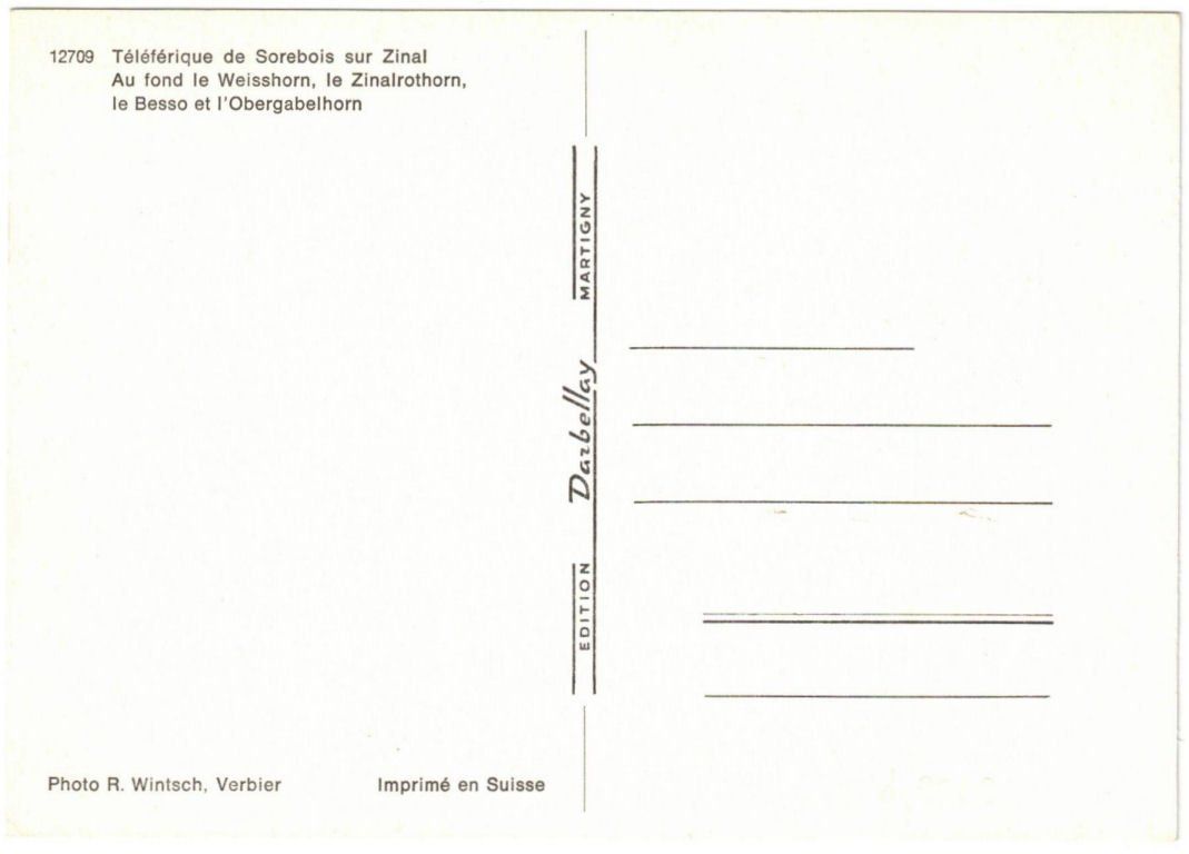 Cartoline postali: Zinal - Luftseilbahn Sorebois – Usato da Binningen venduto da Mountainrider 1