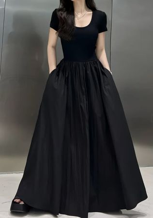 Maxi Abito nero lungo con tasche👌nuovo-tgM/L