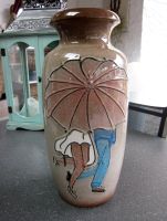 Mid Century Bodenvase Scheurich 291-45, beige Schirm-Motiv