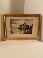 Klassische Radierung/Lithografie"Schloss Chillon" Signiert